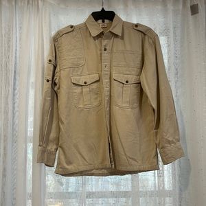 Guiiners tan button up shirt for men size medium